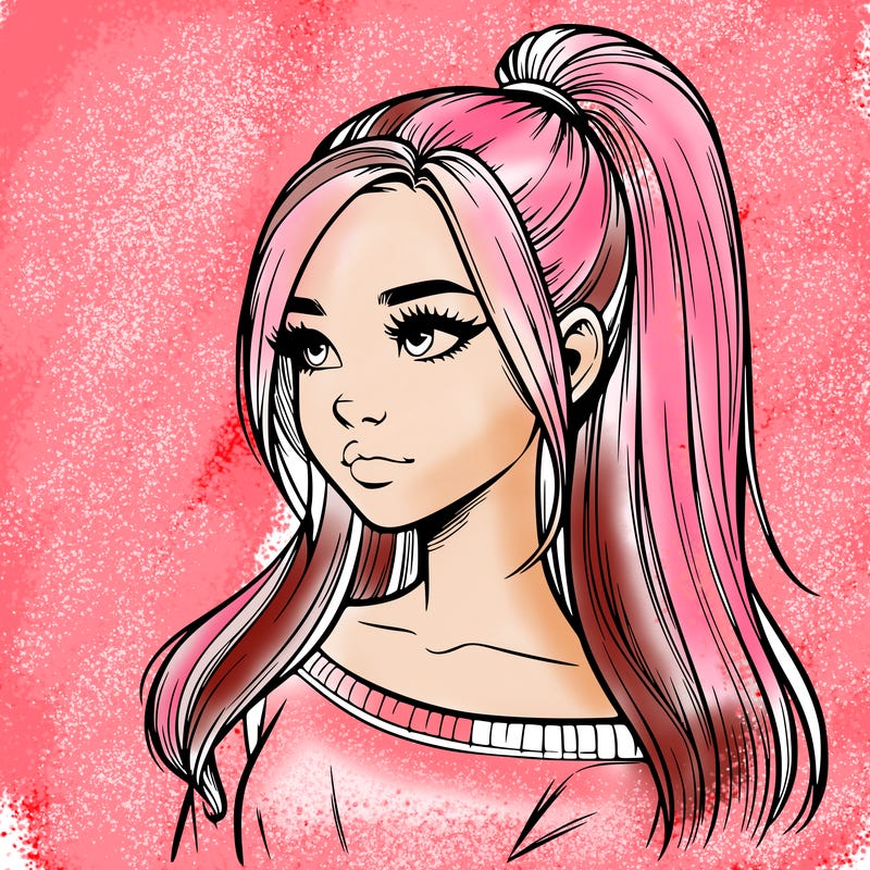 realistic girl with a high ponytail