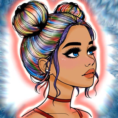 realistic girl with buns on the top of her head