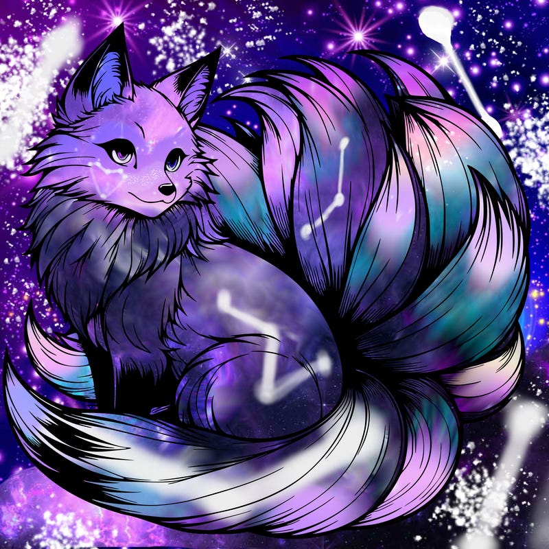realistic detailed 9 tailed anime fox