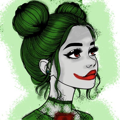 realistic girl with buns on the top of her head