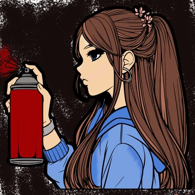 realistic girl spray painting