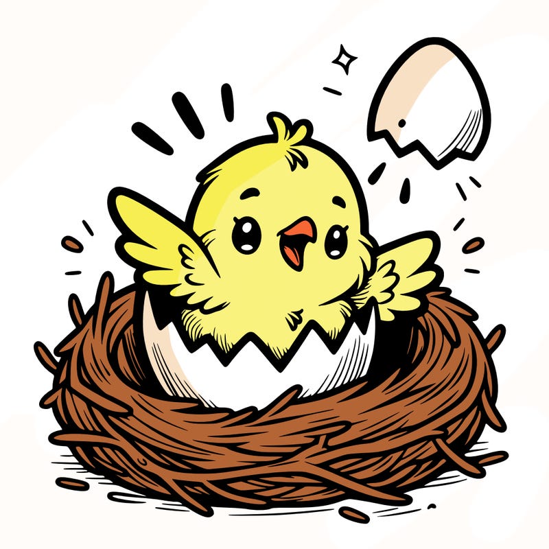 a baby chick hatching from an egg in a nest