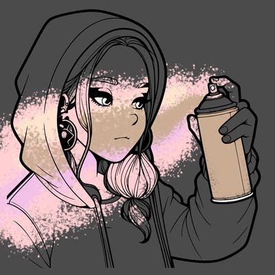 a realistic girl, spray painting