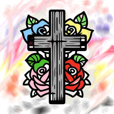 cross with roses