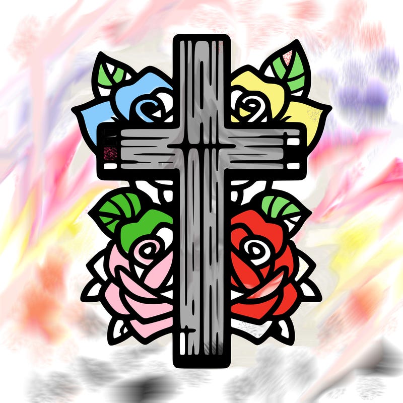 cross with roses