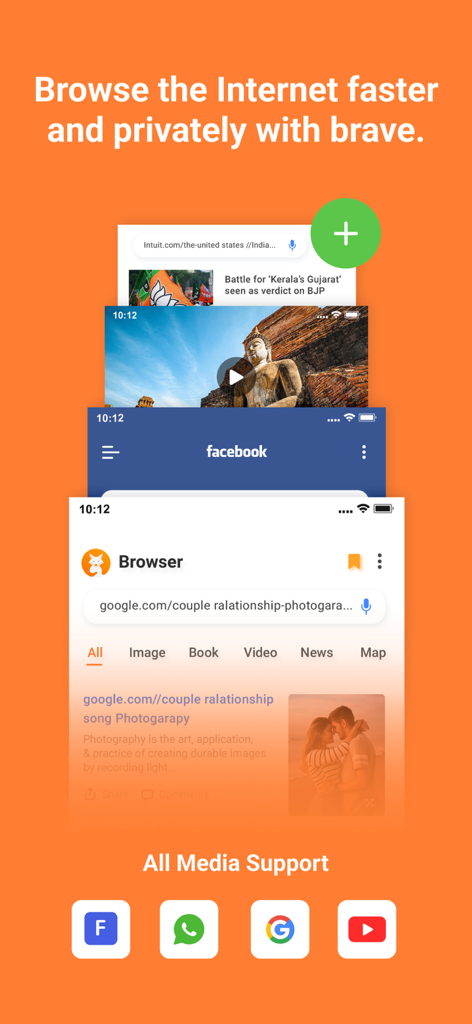 Video downloader with VPN - Private browser interface of the video downloader app showing multiple tabs and media support icons
