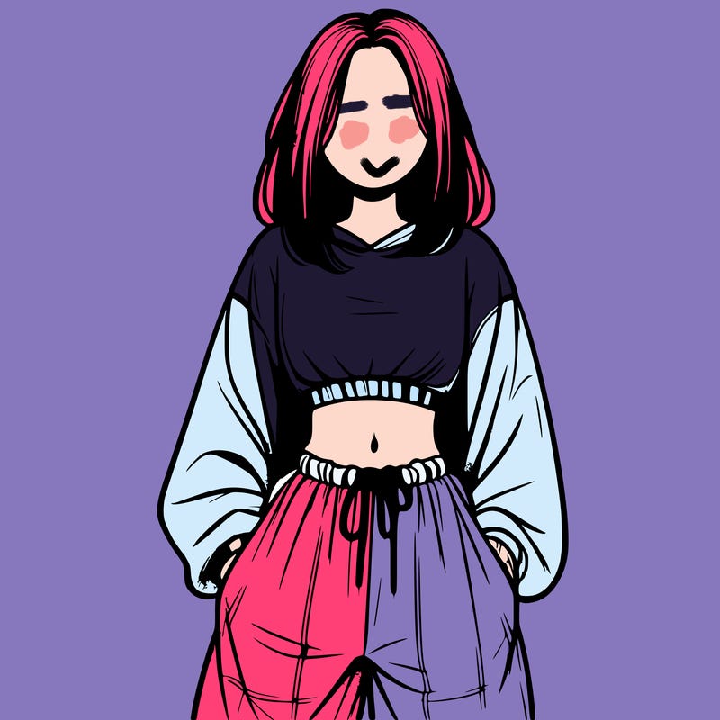 realistic girl faceless with baggy pants and a crop top
