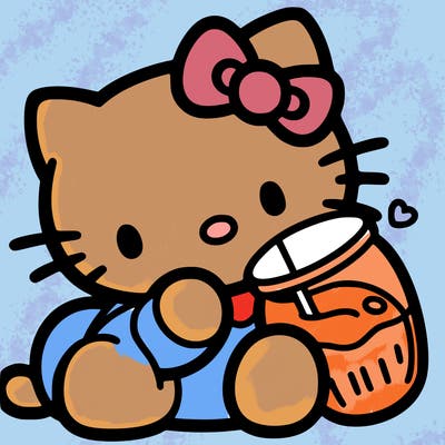 hello kitty drinking milk