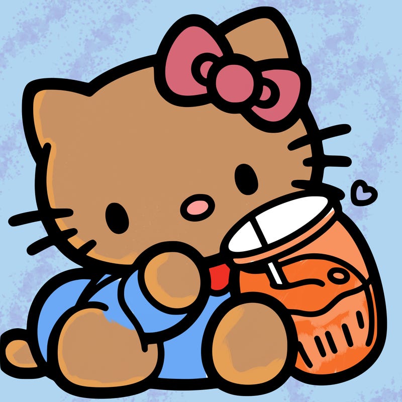 hello kitty drinking milk