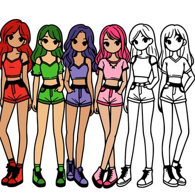 a group of girls wearing crop tops and shorts