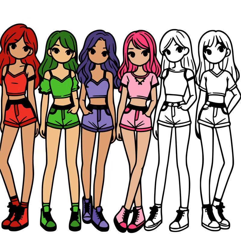 a group of girls wearing crop tops and shorts