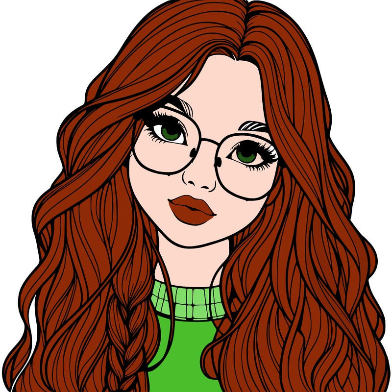 girl with long hair and freckles and glasses realistic