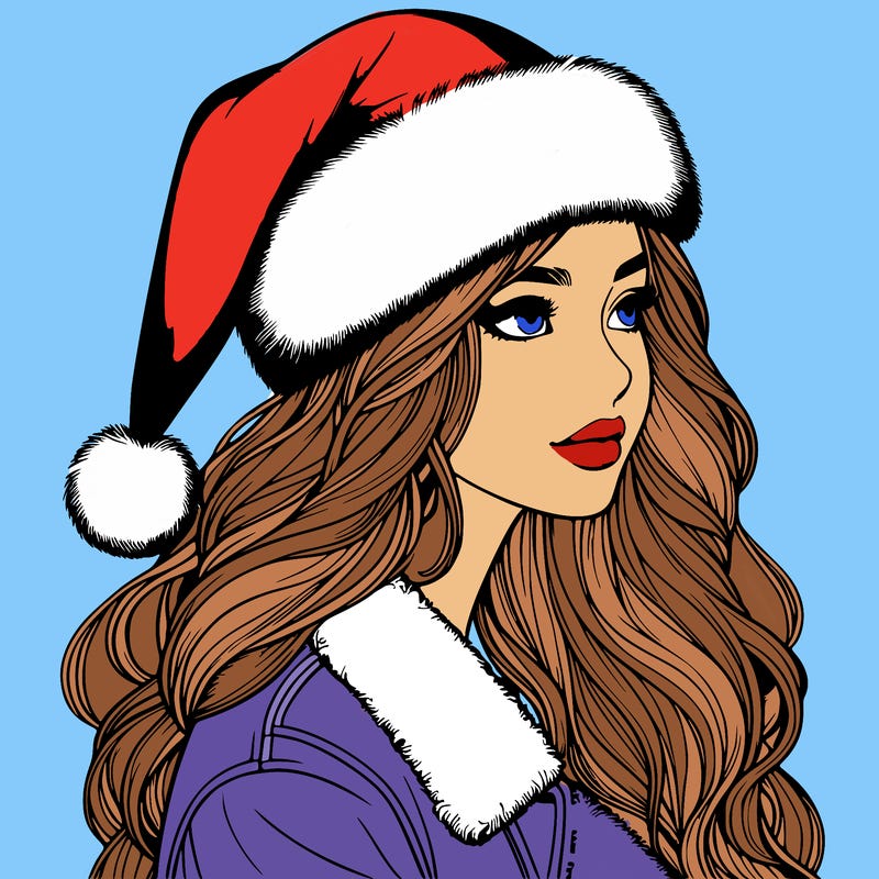 realistic girl in santa hat