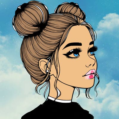 realistic girl with buns on the top of her head