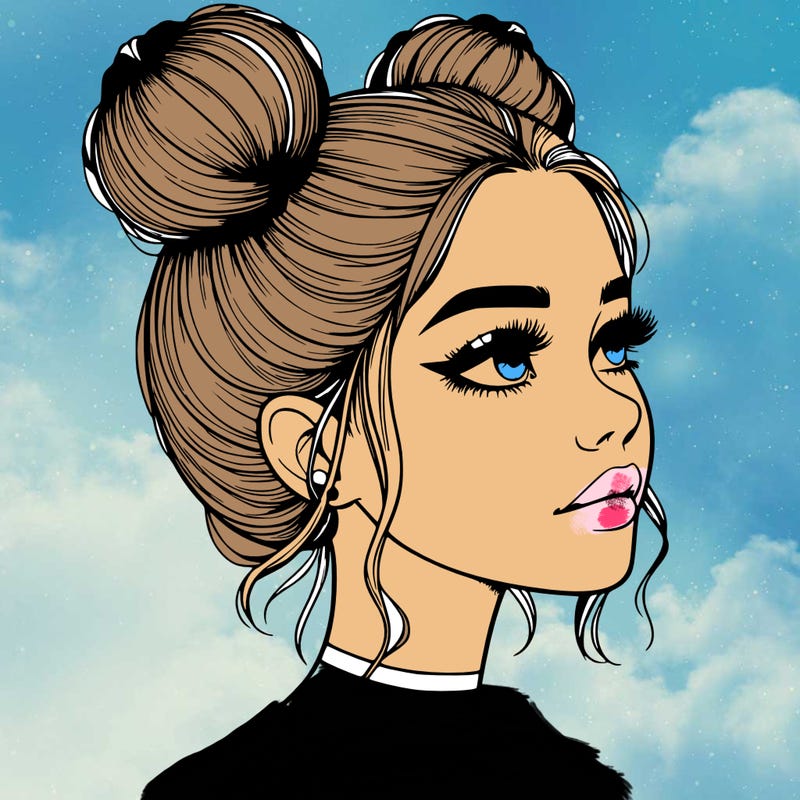 realistic girl with buns on the top of her head