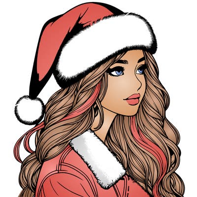 realistic girl in santa hat
