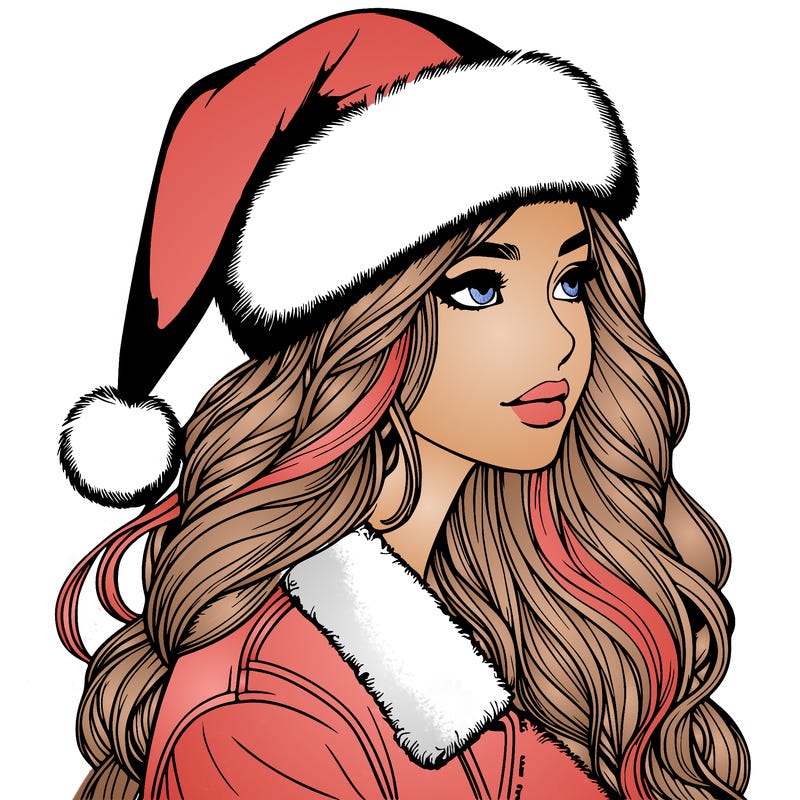 realistic girl in santa hat