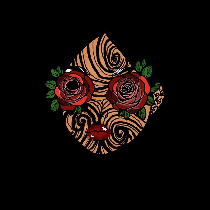 a realistic girl with roses for eyes