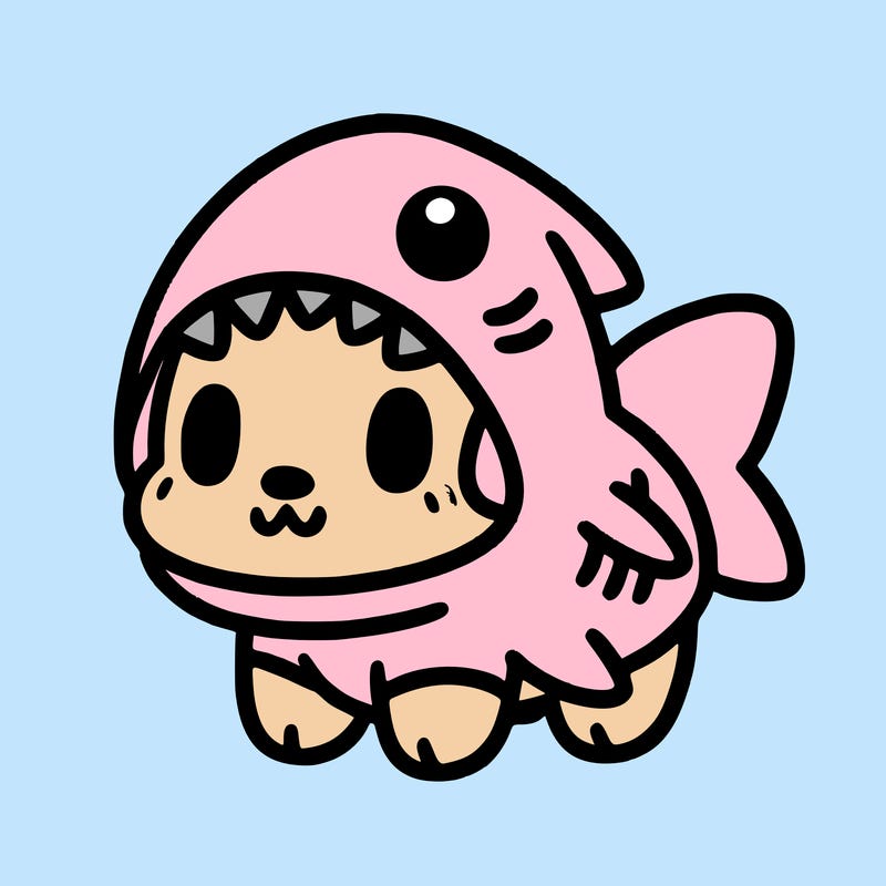 cute dog wearing a shark costume