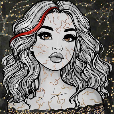 realistic girl with wavy hair and lips