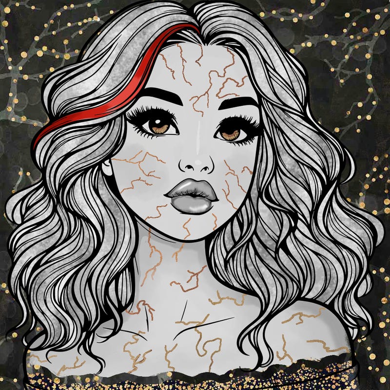 realistic girl with wavy hair and lips