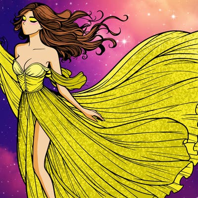 realistic woman in dress flowing the the wind