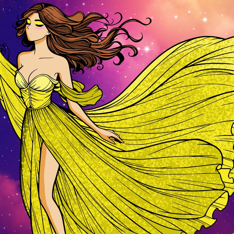 realistic woman in dress flowing the the wind