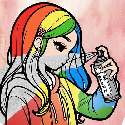 a realistic girl spray painting