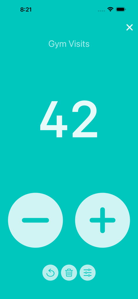 Tally and Click Counter app interface tracking gym visits with a count of forty two
