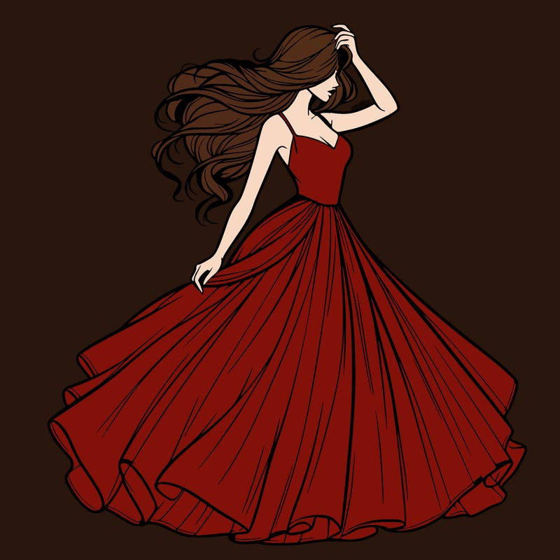 realistic woman with dress flowing in the wind