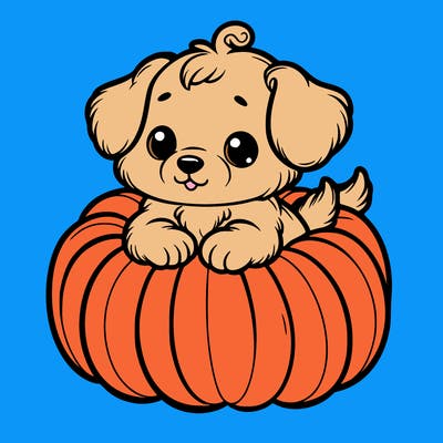 cute little puppy in a pumpkin