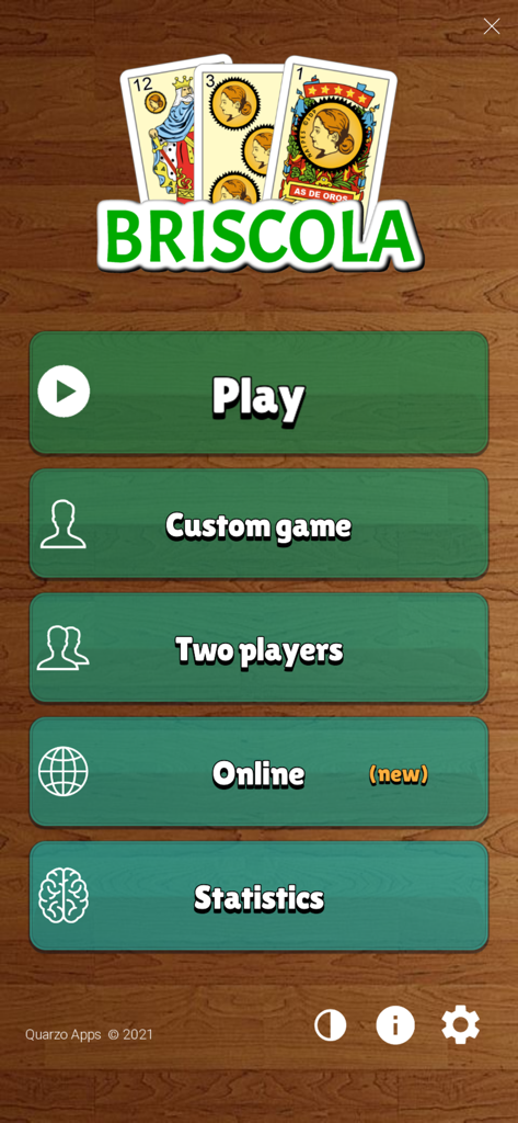 Schermata principale del menu del gioco di carte Briscola La Brisca