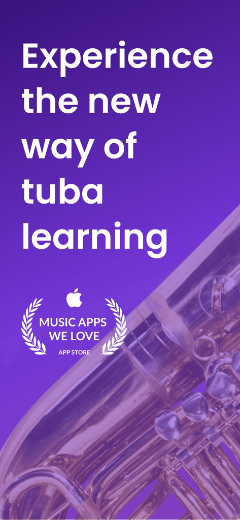 Schermata introduttiva dell'app di apprendimento del tuba tonestro con il badge Apple Music Apps We Love