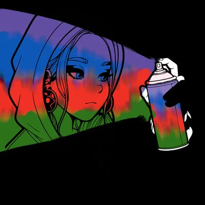 a realistic girl, spray painting