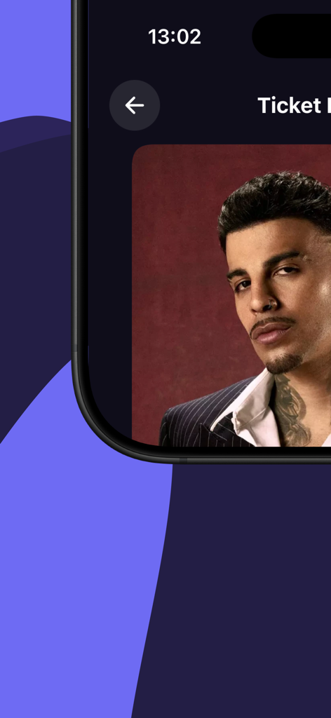 FunTicket - custom tickets - Smartphone screen displaying a custom event ticket with a portrait photo in the FunTicket app