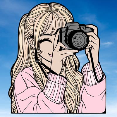 realistic girl taking a picture