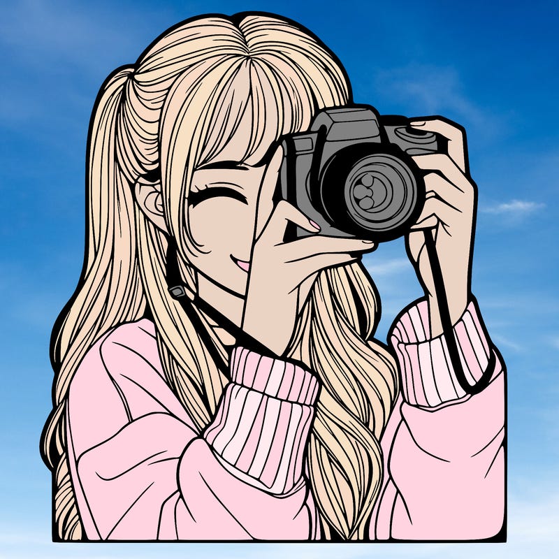 realistic girl taking a picture