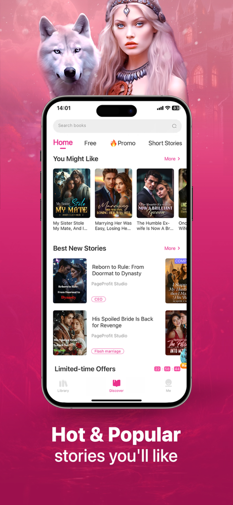 WeRead: Popular Books & Novels - WeRead mobile app home screen featuring a curated selection of hot and popular web novel stories with romance and fantasy themes.