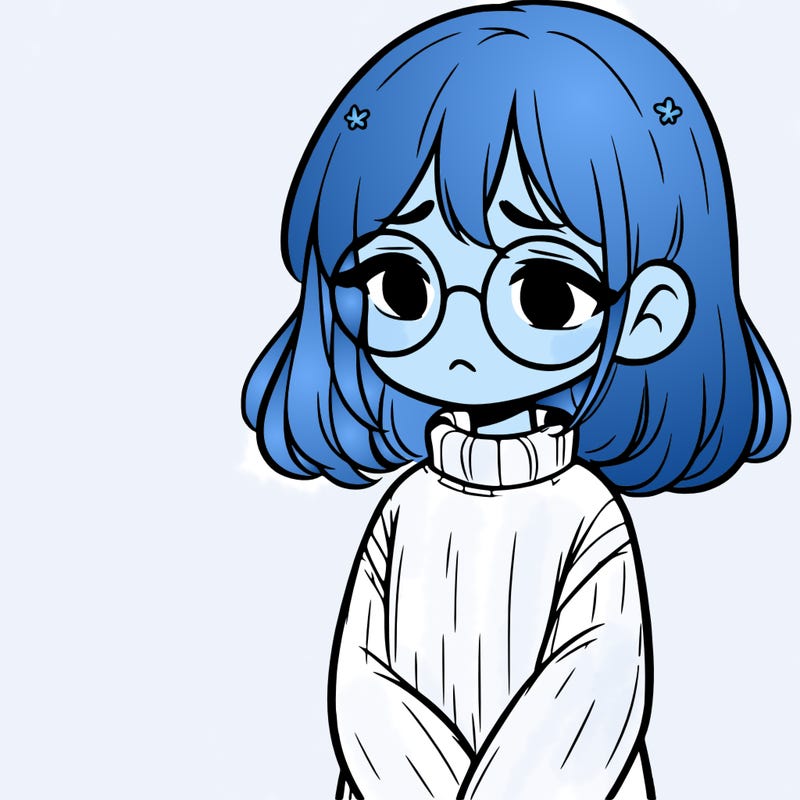 sad girl with glasses in a sweater