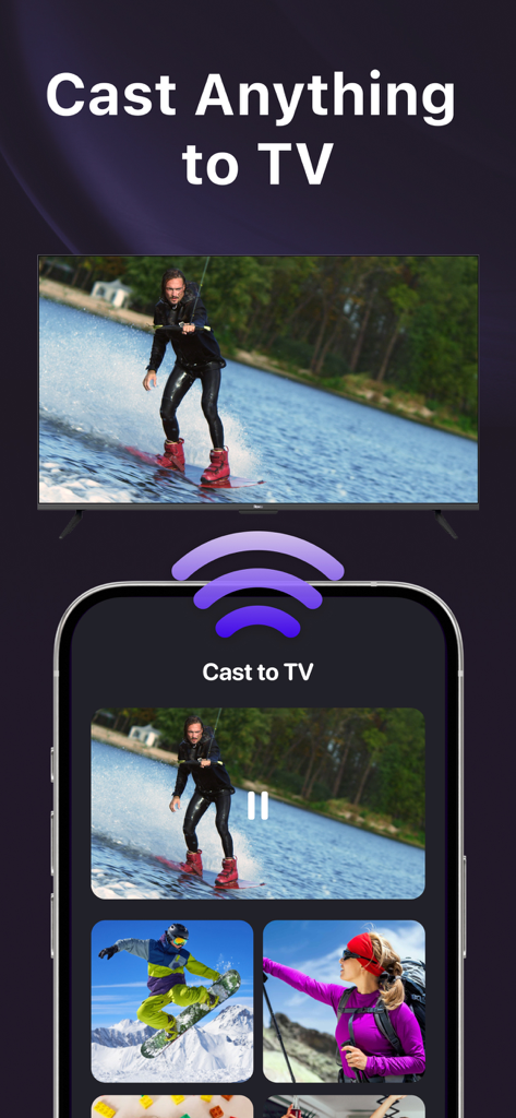 TV Remote: Roku Remote Control - Tela de iPhone transmitindo vídeos e fotos para uma Smart TV usando o aplicativo de controle remoto Roku.