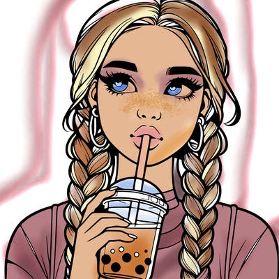 realistic girl with braided hair drinking boba