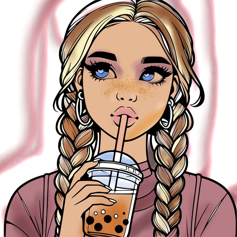 realistic girl with braided hair drinking boba