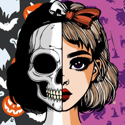 realistic girl with half skull mask