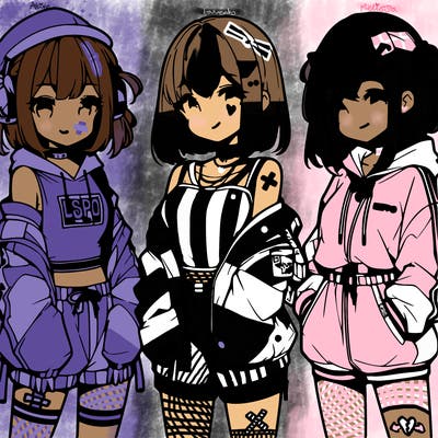 anime girls in streetwear outfits