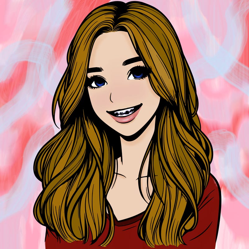 realistic  girl with long hair and braces