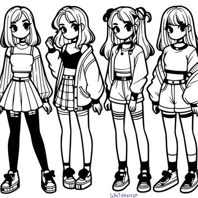 one girl with crop-top shirt and a jacket with a skirt, long socks and another girl with a shirt and pants with a jacket