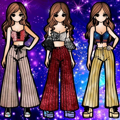 girls with flare pants and crop tops realistic