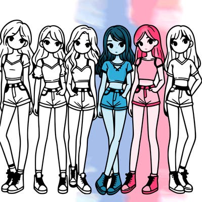 a group of girls wearing crop tops and shorts