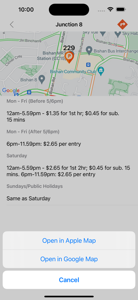 Detailed car parking rates and lot availability for Junction 8 in Singapore.