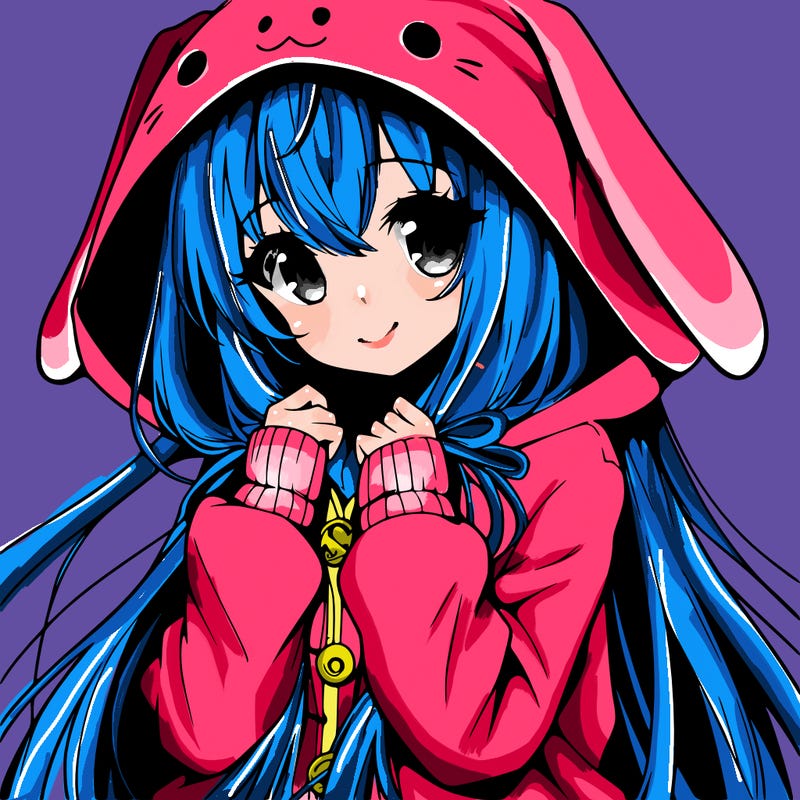 anime character girl with long hair cute bunny hoodie